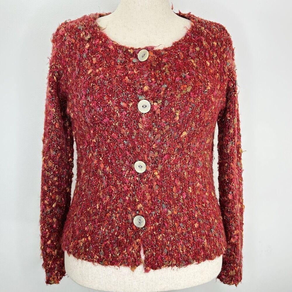 Alps Cardigan Women's L Maroon Fuzzy Knit Preppy Y2K Boho Button‎ Front Sweater
